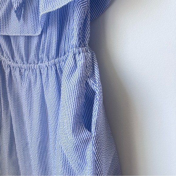 Eloquii Off the Shoulder Seersucker Dress Women's 18 Ruffle Overlay Blue White - Picture 5 of 12